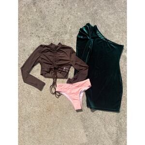 Shein 3-Piece Bundle Women Size Small/Medium Sheer Top Velvet Dress‎ Swim Bottom